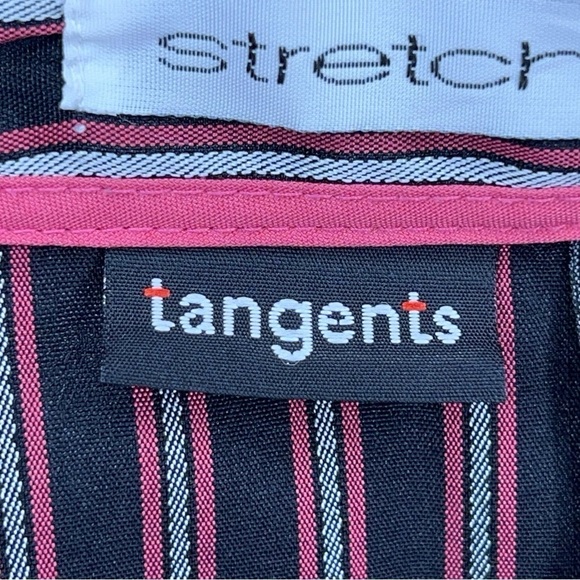 LARGE VINTAGE TANGENTS PINK BLACK STRIPED STRETCH BLOUSE BUTTON FRONT - Picture 8 of 10